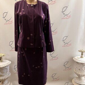 Leslie Fay Skirt Suit. Sz 10P. Purple Floral. Suede Cloth. Elastic Waist AL